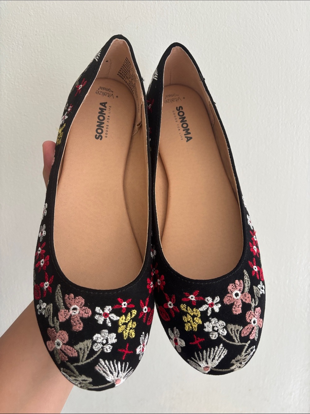 Sonoma Black Floral Embroidered Slip-On Flats